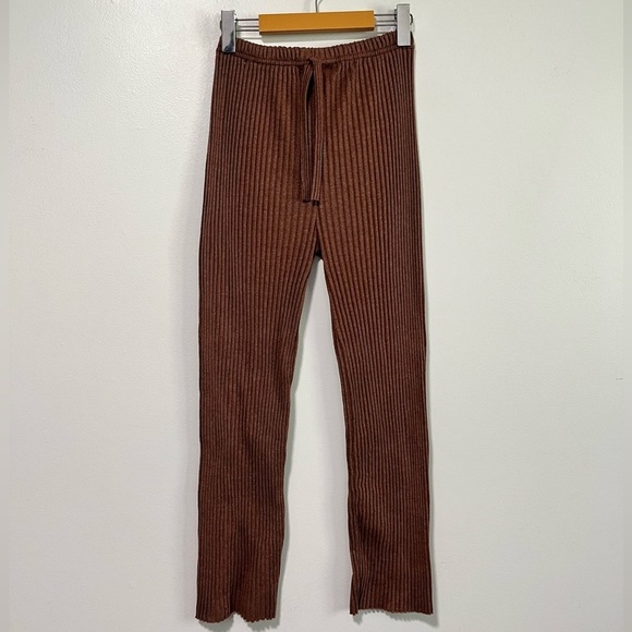 Moda Asya Brown Ribbed Knit Two-Piece Lounge Set Women’s Size Medium - Picture 3 of 14